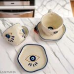 ceramic pink cup with bubble saucer