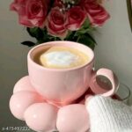 ceramic pink cup with bubble saucer